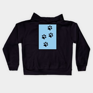 Black Pawprints on Light Blue Kids Hoodie